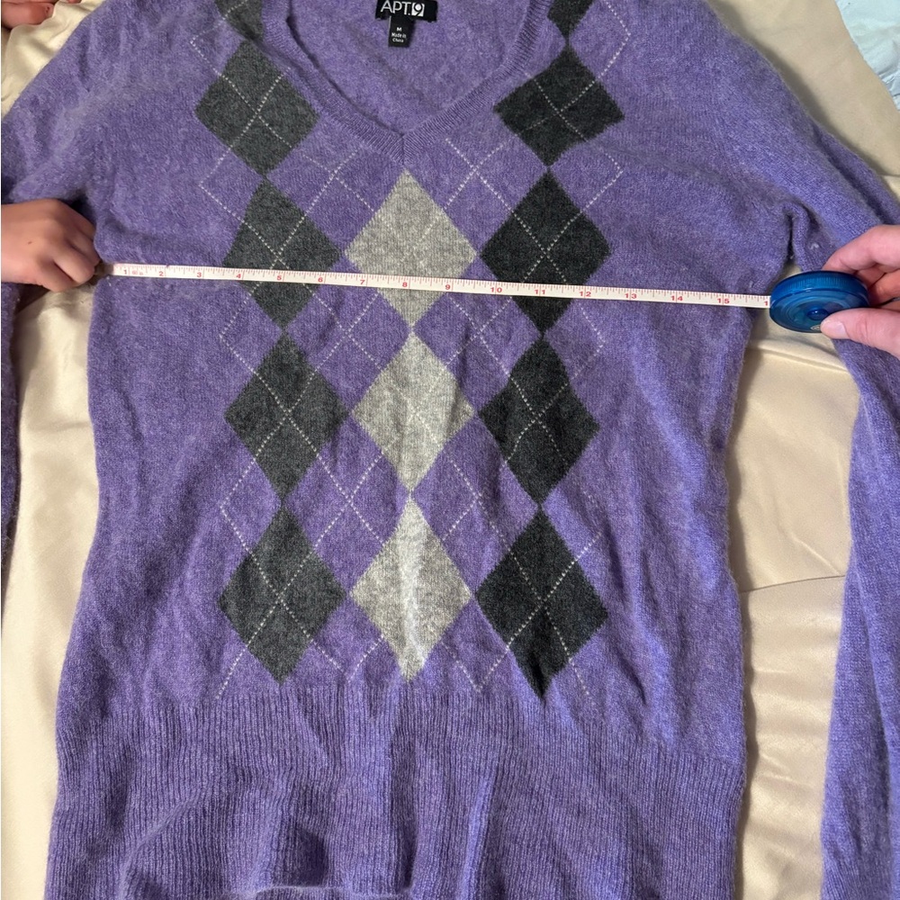 Apt. 9 Women's Purple Cashmere Argyle V-Neck Sweater - Picture 3 of 5